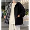 Jaqueta xadrez de marca badalada transfronteiriça para primavera/outono com gola de lapela, estilosa e durável, gola alta estilo workwear, jaqueta reversível