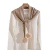 Cachecol feminino quente de tricô versátil estilo coreano para outono e inverno com pompons vazados, cachecol triangular de lã, xale, atacado transfronteiriço de alta qualidade