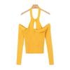 Suéter Sexy de Hombros Descubiertos con Cuello Hueco ins Tendencia Popular en Internet para Mujer Primavera Nuevo Camiseta Base para Hombro ins Tendencia