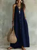 2026 Estación Independiente Transfronteriza de Verano Europea y Americana Nuevo Estilo para Mujer Color Sólido Botón Casual Moda Lino Sintético Vestido Largo