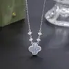 Collar de trébol de cuatro hojas fresco y simple de plata pura 999, cadena para la clavícula con colgante de cristal de hielo versátil, accesorio dulce y de alto valor para niña