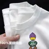 Camiseta Unisex de Algodón Puro Pesado Cuello Redondo Manga Corta Estilo Chino Verano Tendencia Capa Base Ins Camiseta Manga Corta