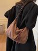 Bolsa de lona de cor sólida simples, grande capacidade, feminina, 2025, nova, moderna, retrô, texturizada, para viagem, bolsa transversal de ombro