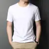 Camiseta de Manga Corta para Hombre, 80 Hilos, Algodón Mercerizado de Doble Cara, Cuello Redondo, Color Sólido, Verano, Sin Planchar, Tejido de Seda Helada y Algodón Puro, Manga Media