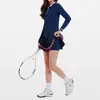 Roupa de Tênis Estilo Novo Transfronteiriça Camisa Polo Manga Longa Feminina com Meio Zíper e Gola Camisa Conjunto de Roupa Esportiva Respirável para Uso ao Ar Livre