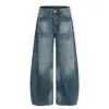 G6923 High Street Americana Unissex High-End Retrô Lavado Design Rei do Couro Jeans Casual Solto Masculino Cimitarra