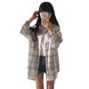 Cárdigan de Manga Larga a Cuadros de Cinco Botones con Solapa Grande para Mujer, Top Camisa de Otoño, Chaqueta de Estudiante, Ropa Coreana para Mujer