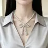 Collar y Pendientes Vintage de Lazo Grueso con Perlas Estilo Francés, Lujo Ligero, Elegante, Moda de Alta Gama, Joyería Estilo Socialité para Mujeres
