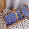 Bolsa de Piquenique Personalizada em Lona Trançada de Rattan, Cesta de Piquenique Portátil de Grande Capacidade, Bolsa de Armazenamento para Acampamento ao Ar Livre, Bolsa Tote para Passeio