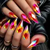 Uñas de Moda Europeas y Americanas con Forma de Almendra, Diamante Rosa en Forma de Corazón Electrochapado, Uñas Desmontables Portátiles Simples y Elegantes