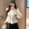 Suéter de Tricô com Cadarço na Cintura Estilo Coreano Preguiçoso para Mulheres, Nova Moda de Inverno, Suéter Solto Elegante e Emagrecedor para Roupa Externa