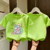 2026 Novo Estilo Camiseta de Algodão Puro de Manga Curta para Meninas com Estampa Estilosa e Gola Redonda, Camiseta Básica Respirável e Amiga da Pele para Crianças