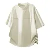 Camiseta de Color Sólido con Corte Desestructurado y Hombro Recto para Hombre, Verano, Nicho, Diseño Casual, Manga Corta, Marca de Moda Americana High Street, Manga Media