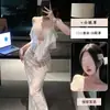 Lencería sexy para coquetear, vestido largo de encaje estilo francés para señoras maduras, uniforme seductor de deseo puro para discoteca, ropa de noche 1543