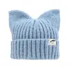 Gorro de Punto con Orejas de Gato de Nuevo Estilo Otoño e Invierno Transfronterizo para Mujer, Circunferencia de Cabeza Grande, Hace que la Cara se Vea Más Pequeña, Cálido, Casual, Moda Coreana