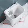 Fregadero de balcón para mopa con reposapiés, lavabo para fregar mopa, lavabo para mopa de suelo con desagüe lateral, con cesta de drenaje, drenaje automático, cerámica, otros