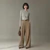 Conjunto Minimalista Estilo Coreano para Mujer 2026 Pantalones de Pierna Ancha para Mujer Otoño Viaje de Negocios Cintura Alta Diseño de Pliegues 3D Sentido del Diseño Casual Largo
