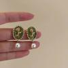 Pendientes de Perla Barroca con Piedra de Cristal Ultra-Hada Estilo Francés, Pendientes Ovalados Tulipán de Corte Simple y Lujoso