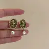 Pendientes de Perla Barroca con Piedra de Cristal Ultra-Hada Estilo Francés, Pendientes Ovalados Tulipán de Corte Simple y Lujoso