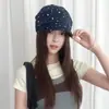 Boina suave de ala flexible con estampado de estrellas plisadas estilo japonés para mujer, diseño de principios de otoño que hace que la cara se vea más pequeña, gorra octagonal de moda y gorra de pico de pato