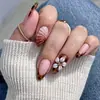 Estilo Europeo y Americano Cortos Chapados en Oro 3D Florales de Lujo Forma de Almendra Manicura Francesa Uñas Postizas Puntas de Uñas Portátiles