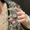 Reloj de Mujer Pequeño con Esfera Completa de Diamantes en Forma de Barril, Moderno, Ligero, Lujoso, Exquisito, Compacto, Resistente al Agua con Incrustaciones de Diamantes, Correa de Acero, Reloj de Cuarzo