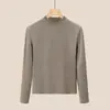 Camiseta de manga larga con cuello semi-alto de alta elasticidad y textura de musgo de bambú para mujer, nuevo producto de otoño 2026, simple, hombro normal, corte ajustado, top adelgazante