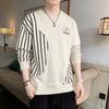 Atacado camiseta de manga comprida masculina primavera e outono gola redonda top camisa básica moderna combinação de cores solta personalidade listrada suéter