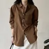 Camisa feminina de algodão puro de alta qualidade, estilo Dongdaemun coreano, solta, de manga longa, top casual de outono estilo coreano