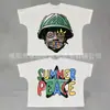 Moda Estilo Americano Venda Direta Transfronteiriça Verão Novo Lavada Gola Redonda Estampada Camisa Americana Japonesa Solta Casual Top