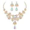 Colar e Brincos de Noiva Europeus e Americanos Joias de Vidro com Diamantes de Luxo Leve Conjunto Acessórios para Vestido de Jantar de Banquete
