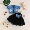 2025 Ropa de Comercio Exterior Transfronteriza para Niñas Primavera y Verano Falda de Malla con Tirantes Chaqueta para Niñas Chal de Punto Estampado Falda Conjunto de Dos Piezas