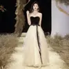 Vestido de Noche de Alta Gama con Parches de Malla Vestido para Mujer Textura de Alta Gama Socialite Sin Tirantes Negro Elegante Nuevo Estilo Vestido Largo para Mujer