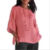 Nueva camisa de algodón y lino, estilo casual, manga 3/4 de Amazon, cuello redondo 2027, ropa de mujer orientada a la exportación, eBay