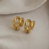 Puños Redondos Europeos y Americanos Clásicos de Doble Capa, Pendientes de Lujo Ligero, Joyería de Acero Inoxidable de Moda y Gama Alta al por Mayor