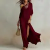 Vestido de punto plisado con abertura de manga larga elegante para mujer, sitio web independiente transfronterizo europeo y americano, verano 2026