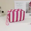 Bolsa de Cosméticos Rayada de Lona Transfronteriza, Gran Capacidad, Portátil, Impermeable, Neceser de Viaje, Bolsa de Almacenamiento de Maquillaje con Cordón
