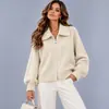 Cárdigan de Punto con Solapa de Color Sólido para Mujer Otoño Invierno Amazon Media Cremallera Manga Larga Tejido Temperamento Elegante Top