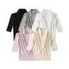Ap26087-26 Verão Estilo Coreano Caimento Solto Falso Duas Peças Gola Swing Manga Média Lisa Pulôver Camiseta Camisa Base