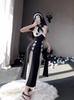 Lin Linting Sexy Slim-fit Roupa de Performance de Palco para Irmãs COS Longa com Fenda Alta Fantasia de Cosplay Traje de Âncora