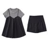Traje de Verano para Mujeres Embarazadas Moda Falso Dos Piezas Rayado Patchwork Top Shorts para el Vientre Ropa para Salir Set de Dos Piezas