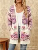 Nuevo cárdigan fino largo de comercio exterior transfronterizo con bolsillos, abrigo suéter de moda estampado para otoño e invierno, personalizado, casual para mujer