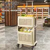 Carrito de Compras para el Hogar, Carrito Plegable Portátil de Doble Capa, Carrito de Compras Portátil con Barra de Tiro de Gran Capacidad