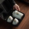 Taza de Té Rápida Horno Ru Estilo Japonés Portátil para Viajes al Aire Libre Juego de Té Una Tetera Dos Tazas Cerámica Juego de Té Kung Fu con Esmalte Craquelado