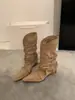 Estilo Western~2025 Versátil Retrô de Salto Baixo Plano Couro com Cinto Botas de Cano Curto