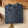 Camisa Superior Simple de Moda Verano 2026 para Mujer, Cuello Alto Recto Holgada de Manga Tres Cuartos a Cuadros Retro