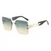 Nuevas gafas de sol cuadradas sin montura de estilo europeo y americano con patillas de cadena, gafas de sol de moda estilo callejero para mujer, de alta gama y protectoras contra rayos UV
