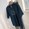 Camiseta de algodón grueso de 260 g para mujer, de verano, de manga corta, cuello redondo, diseño estampado bonito, camiseta de media manga.