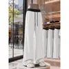 Calças casuais masculinas de malha canelada com corte reto estilo americano, calças esportivas color block de outono, calças compridas soltas e duráveis
