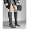 Botas compridas elegantes para mulheres, nova coleção outono/inverno 2026, bico fino, salto agulha, botas casuais de perna reta, botas compridas estilo britânico, botas justas